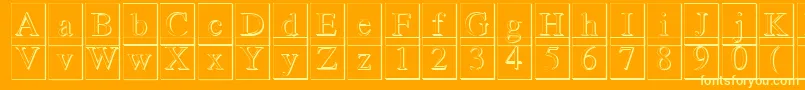 Romand3DDb-Schriftart – Gelbe Schriften auf orangefarbenem Hintergrund