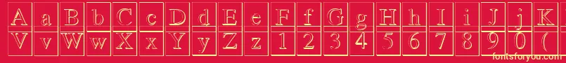 Romand3DDb-fontti – keltaiset fontit punaisella taustalla