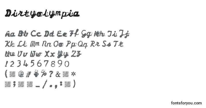 Schriftart Dirtyolympia – Alphabet, Zahlen, spezielle Symbole