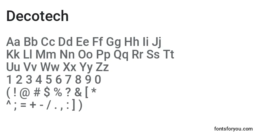 Czcionka Decotech – alfabet, cyfry, specjalne znaki