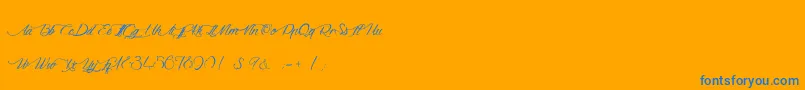 DragonIsComing-Schriftart – Blaue Schriften auf orangefarbenem Hintergrund