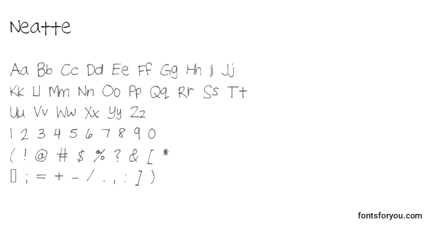Шрифт Neatte – алфавит, цифры, специальные символы