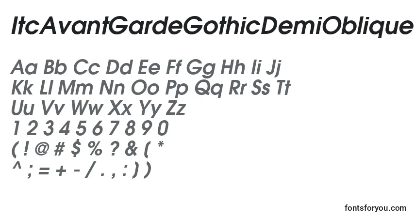 Шрифт ItcAvantGardeGothicDemiOblique – алфавит, цифры, специальные символы