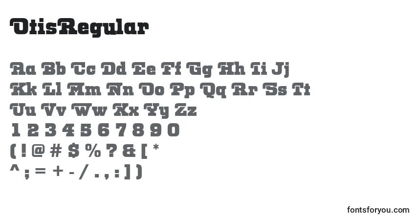 A fonte OtisRegular – alfabeto, números, caracteres especiais