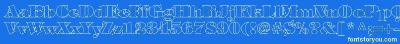 TiffanyHeavyNormalHollow-Schriftart – Gelbe Schriften auf blauem Hintergrund