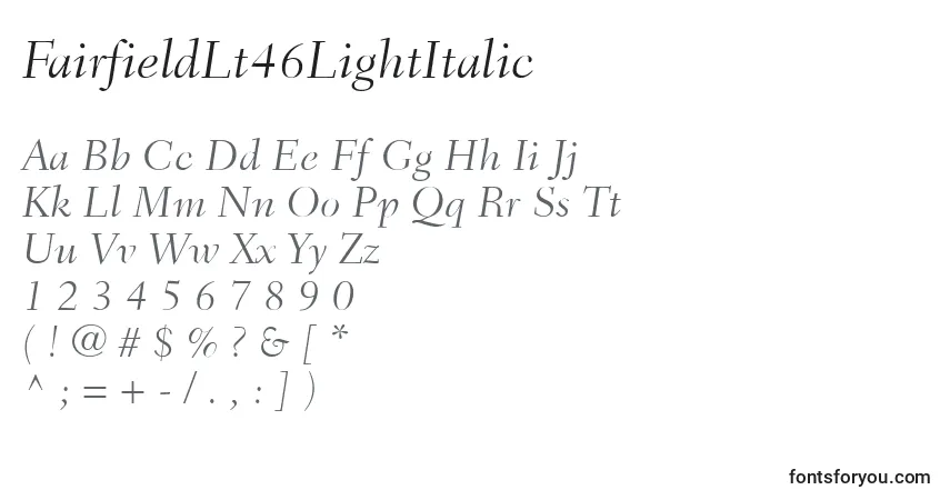 FairfieldLt46LightItalicフォント–アルファベット、数字、特殊文字