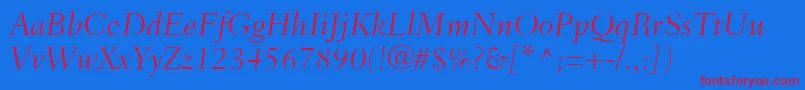 FairfieldLt46LightItalic Font – Red Fonts on Blue Background
