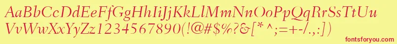 フォントFairfieldLt46LightItalic – 赤い文字の黄色い背景