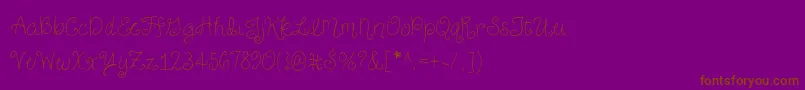 JustForGigglesSkinny-Schriftart – Braune Schriften auf violettem Hintergrund