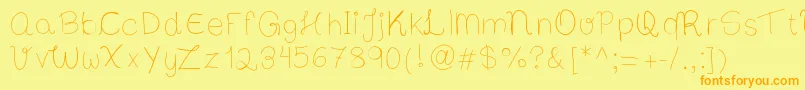 Bibsfirsthandwrite-Schriftart – Orangefarbene Schriften auf gelbem Hintergrund