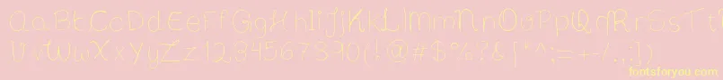 フォントBibsfirsthandwrite – 黄色のフォント、ピンクの背景