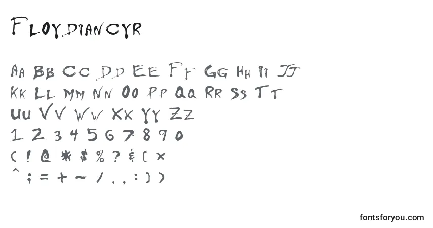Czcionka Floydiancyr – alfabet, cyfry, specjalne znaki