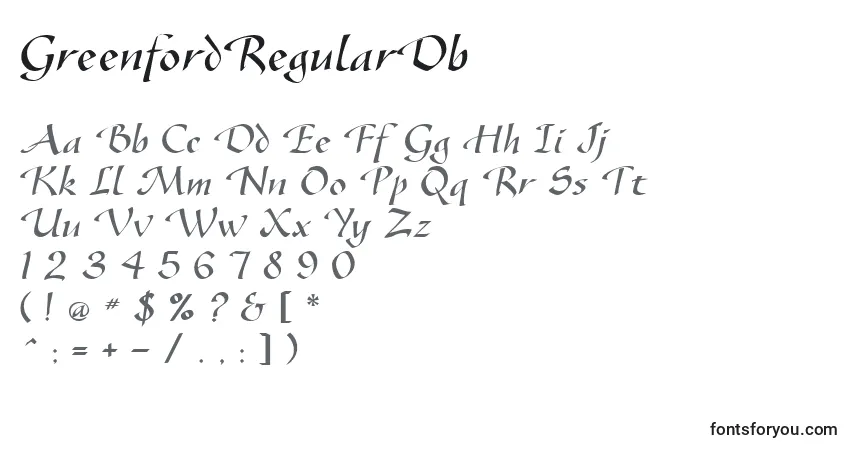 A fonte GreenfordRegularDb – alfabeto, números, caracteres especiais