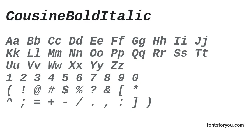 Schriftart CousineBoldItalic – Alphabet, Zahlen, spezielle Symbole