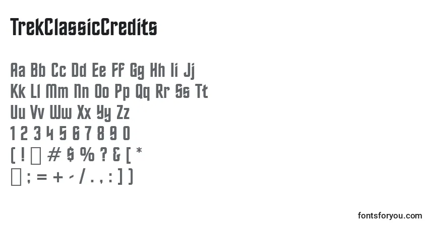 Schriftart TrekClassicCredits – Alphabet, Zahlen, spezielle Symbole
