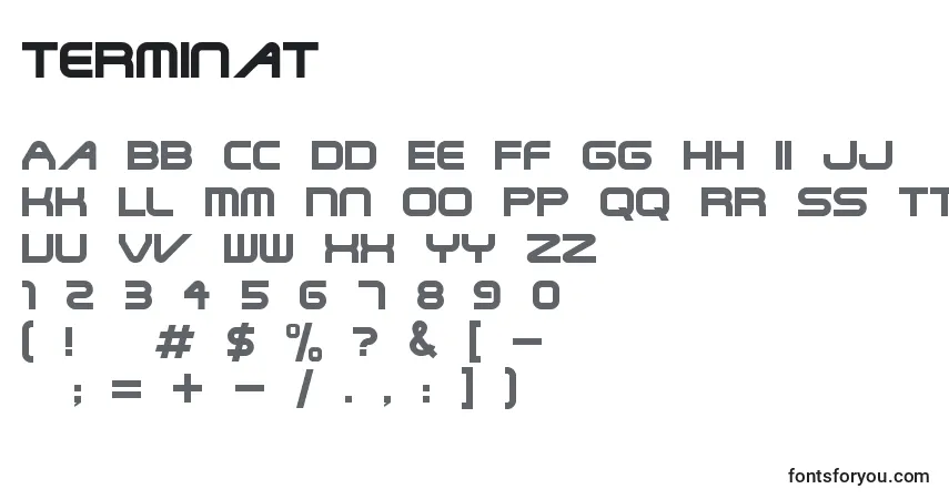 Czcionka Terminat – alfabet, cyfry, specjalne znaki