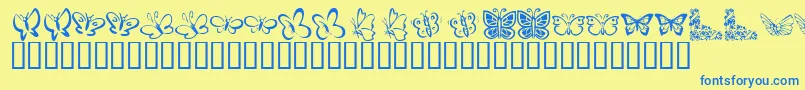 フォントKrButterflies – 青い文字が黄色の背景にあります。