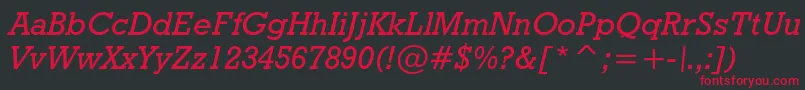 フォントGeoslb712mediumcbtItalic – 黒い背景に赤い文字