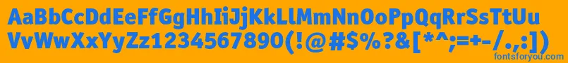 Officinasansblackc-Schriftart – Blaue Schriften auf orangefarbenem Hintergrund
