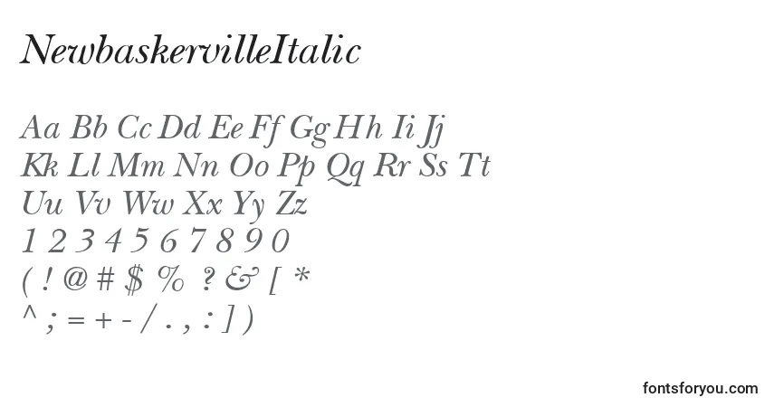 Шрифт NewbaskervilleItalic – алфавит, цифры, специальные символы