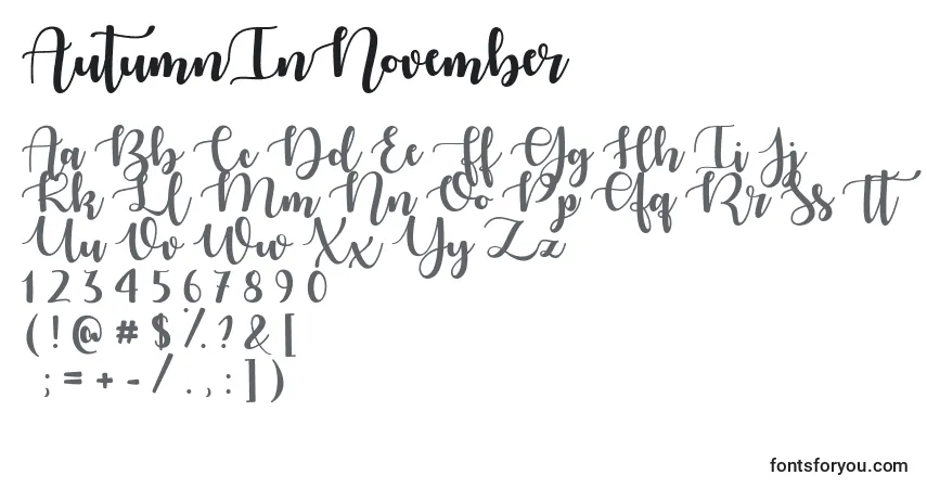 Шрифт AutumnInNovember – алфавит, цифры, специальные символы
