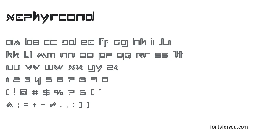 A fonte Xephyrcond – alfabeto, números, caracteres especiais