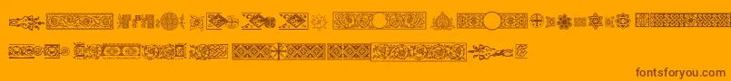 Pfornmtreasures2Regular-Schriftart – Braune Schriften auf orangefarbenem Hintergrund