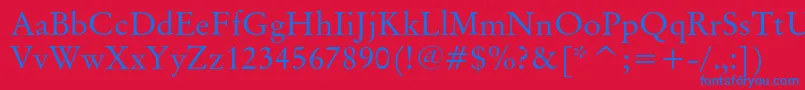 Originalgaramondcbt-Schriftart – Blaue Schriften auf rotem Hintergrund