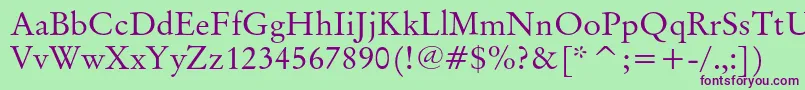 Originalgaramondcbt-Schriftart – Violette Schriften auf grünem Hintergrund