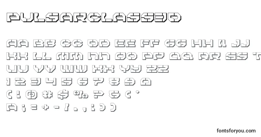 Czcionka Pulsarclass3D – alfabet, cyfry, specjalne znaki