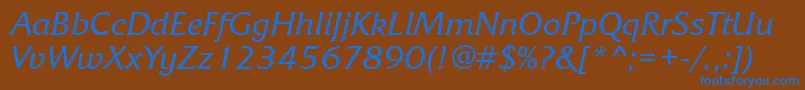 Czcionka FrizquadrataattItalic – niebieskie czcionki na brązowym tle