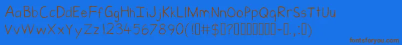 Weitere Informationen zur Messen-Schriftart Messen-Schriftart – Braune Schriften auf blauem Hintergrund