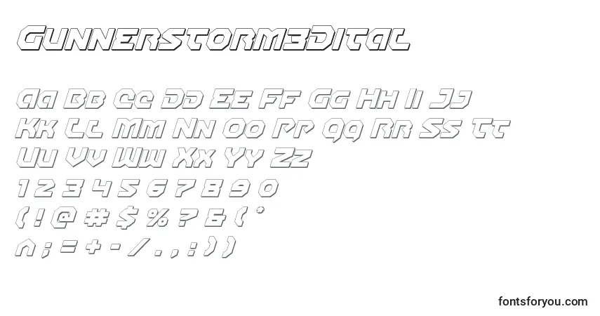 Шрифт Gunnerstorm3Dital – алфавит, цифры, специальные символы