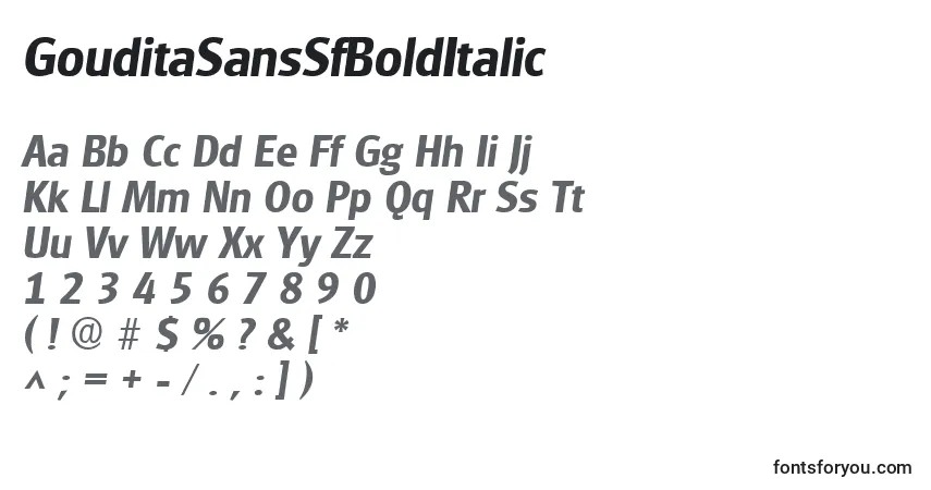 A fonte GouditaSansSfBoldItalic – alfabeto, números, caracteres especiais