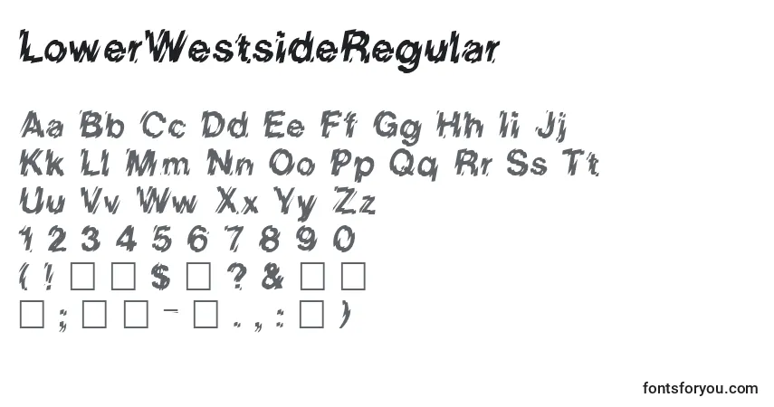 A fonte LowerWestsideRegular – alfabeto, números, caracteres especiais
