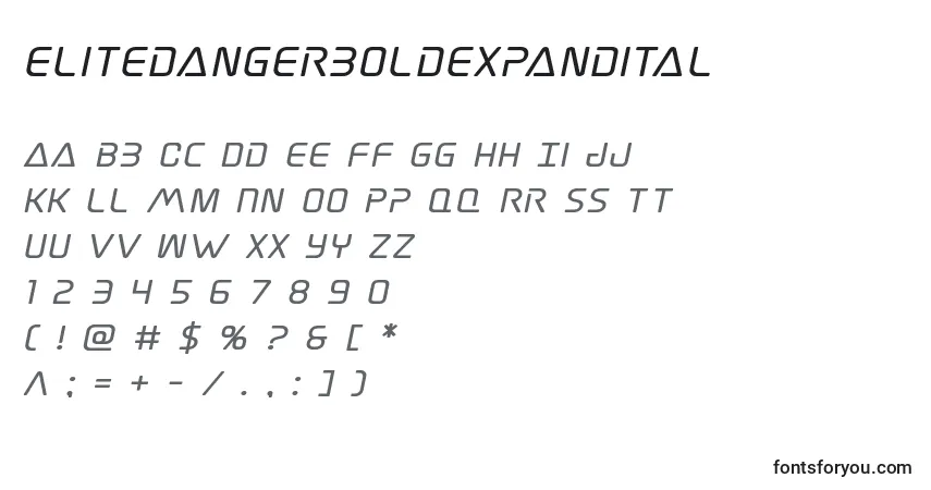A fonte Elitedangerboldexpandital – alfabeto, números, caracteres especiais