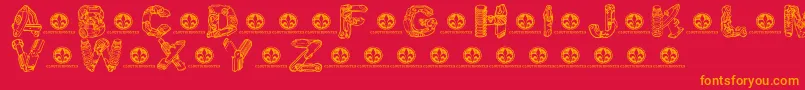 MotorpiecesdemoRegular-Schriftart – Orangefarbene Schriften auf rotem Hintergrund