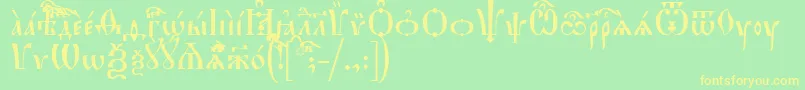 フォントHirmosIeucs – 黄色の文字が緑の背景にあります