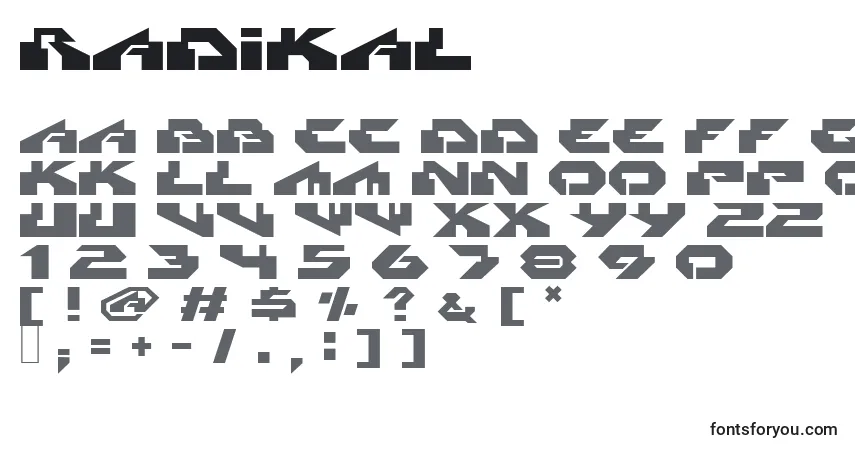 Czcionka Radikal – alfabet, cyfry, specjalne znaki