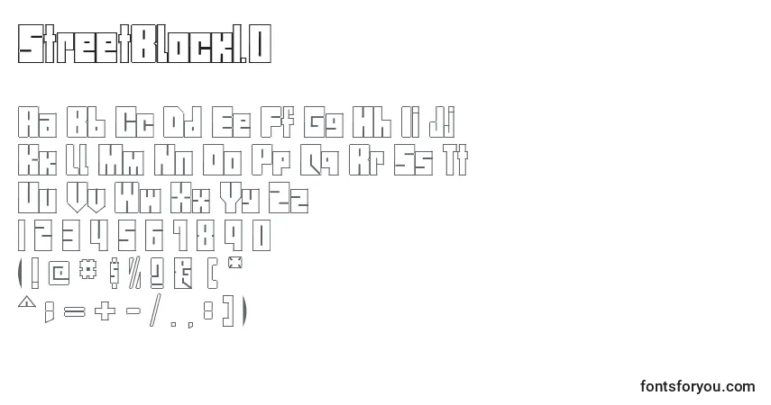 A fonte StreetBlock1.0 – alfabeto, números, caracteres especiais