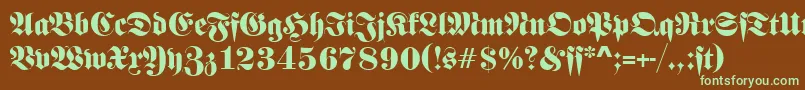 フォントFrankensteinSf – 緑色の文字が茶色の背景にあります。