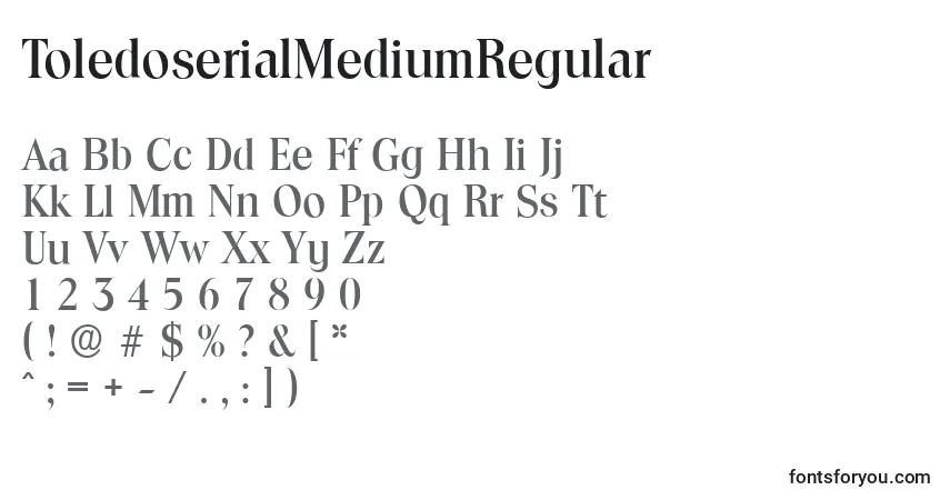 Czcionka ToledoserialMediumRegular – alfabet, cyfry, specjalne znaki