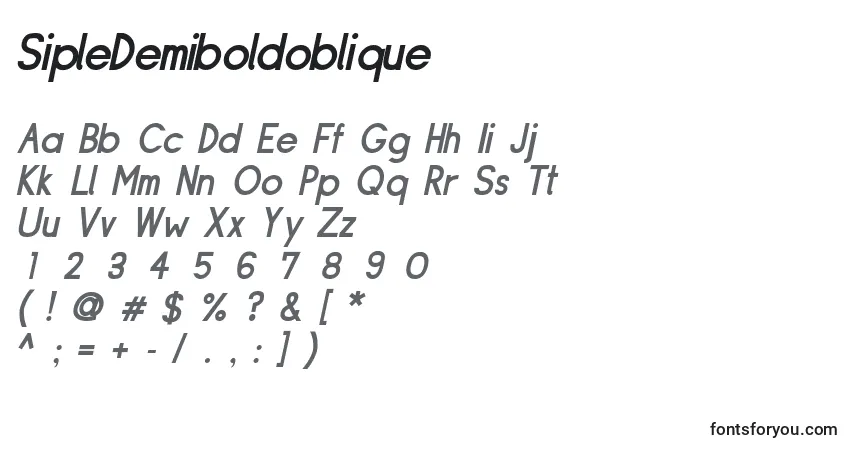 SipleDemiboldobliqueフォント–アルファベット、数字、特殊文字