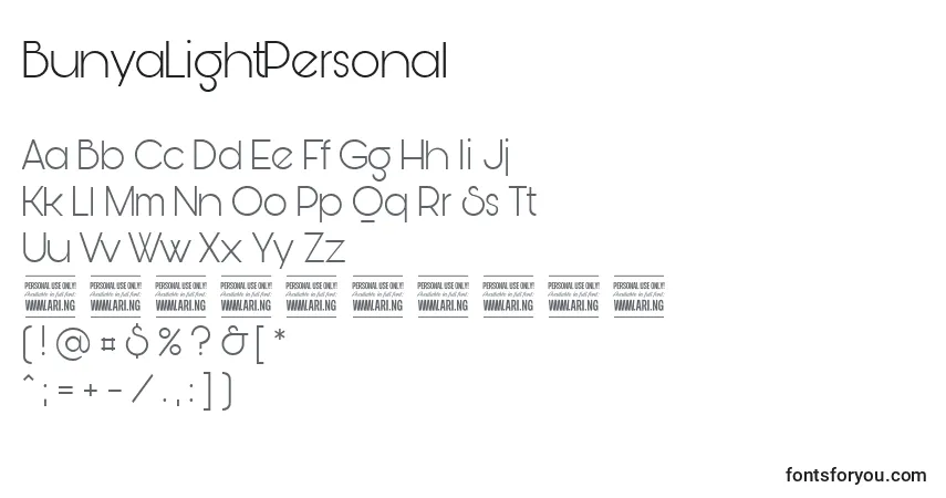 Schriftart BunyaLightPersonal – Alphabet, Zahlen, spezielle Symbole
