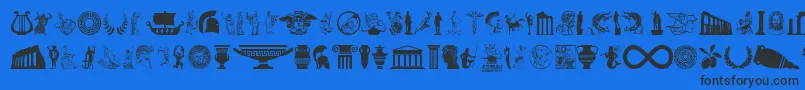 GreekMythology-Schriftart – Schwarze Schriften auf blauem Hintergrund