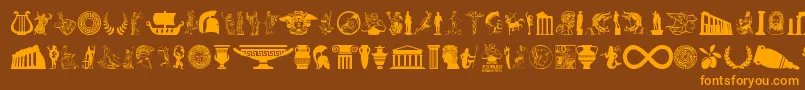 GreekMythology-Schriftart – Orangefarbene Schriften auf braunem Hintergrund