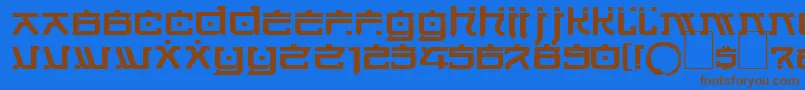 フォントDsjapancyr – 茶色の文字が青い背景にあります。