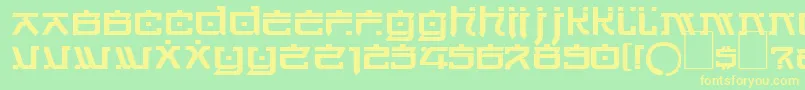 フォントDsjapancyr – 黄色の文字が緑の背景にあります