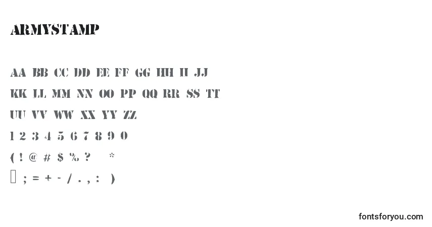 A fonte Armystamp – alfabeto, números, caracteres especiais