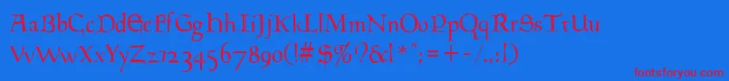 Milwich-Schriftart – Rote Schriften auf blauem Hintergrund